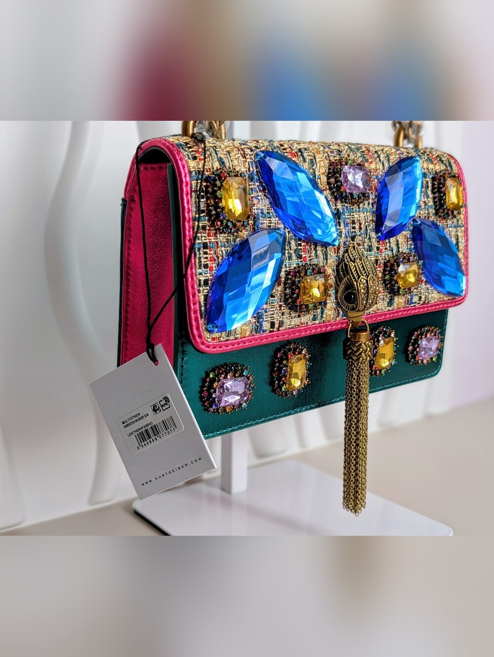 NWT Kurt Geiger SOLD OUT Small Shoreditch Jewel Crystal Tweed Leather Crossbody
